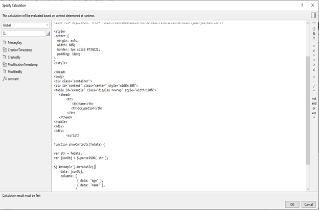 Specify calculation Specify calculation