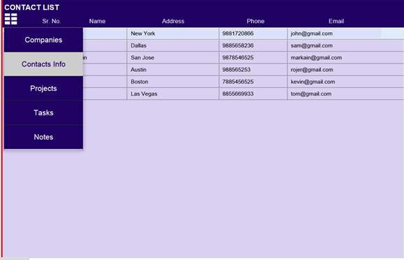 Contact list Contact list