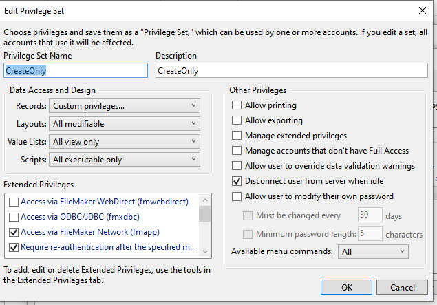 Edit Privilege set 