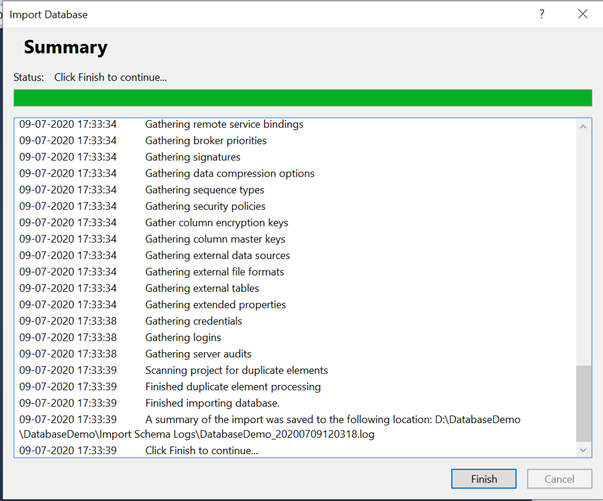 Import database summary 